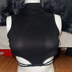 Princess Polly Black Ribbed Crop Top